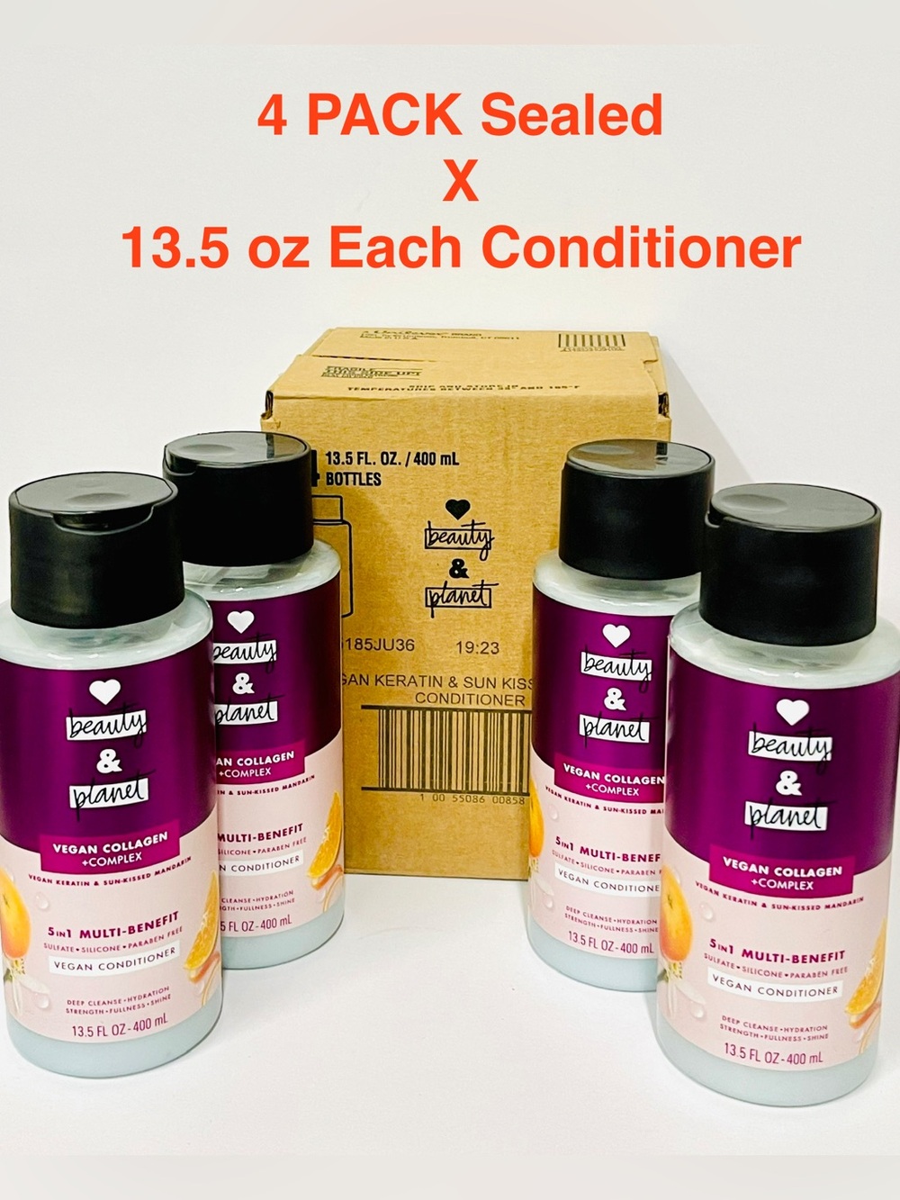 Love Beauty & Planet Conditioner Vegan Keratin & Sun-kissed Mandarin 13.5 oz X4